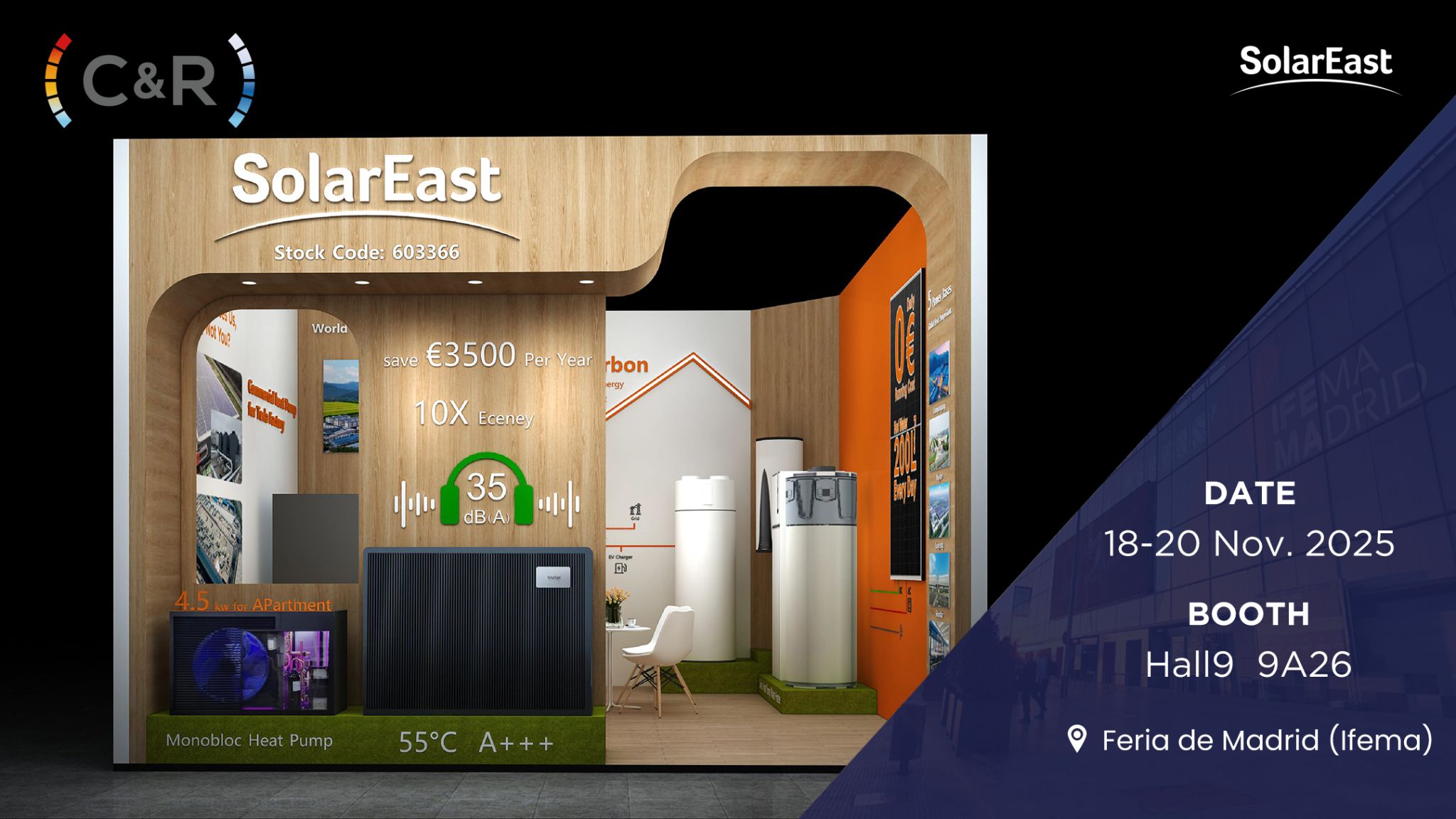 Solareast toont A+++ R290-verwarmings- en geïntegreerde waterverwarmeroplossingen op C&R Madrid